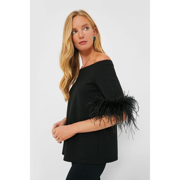 TUCKERNUCK Black Feather Miranda Off The Shoulder Blouse Size S NWT - Picture 7 of 8